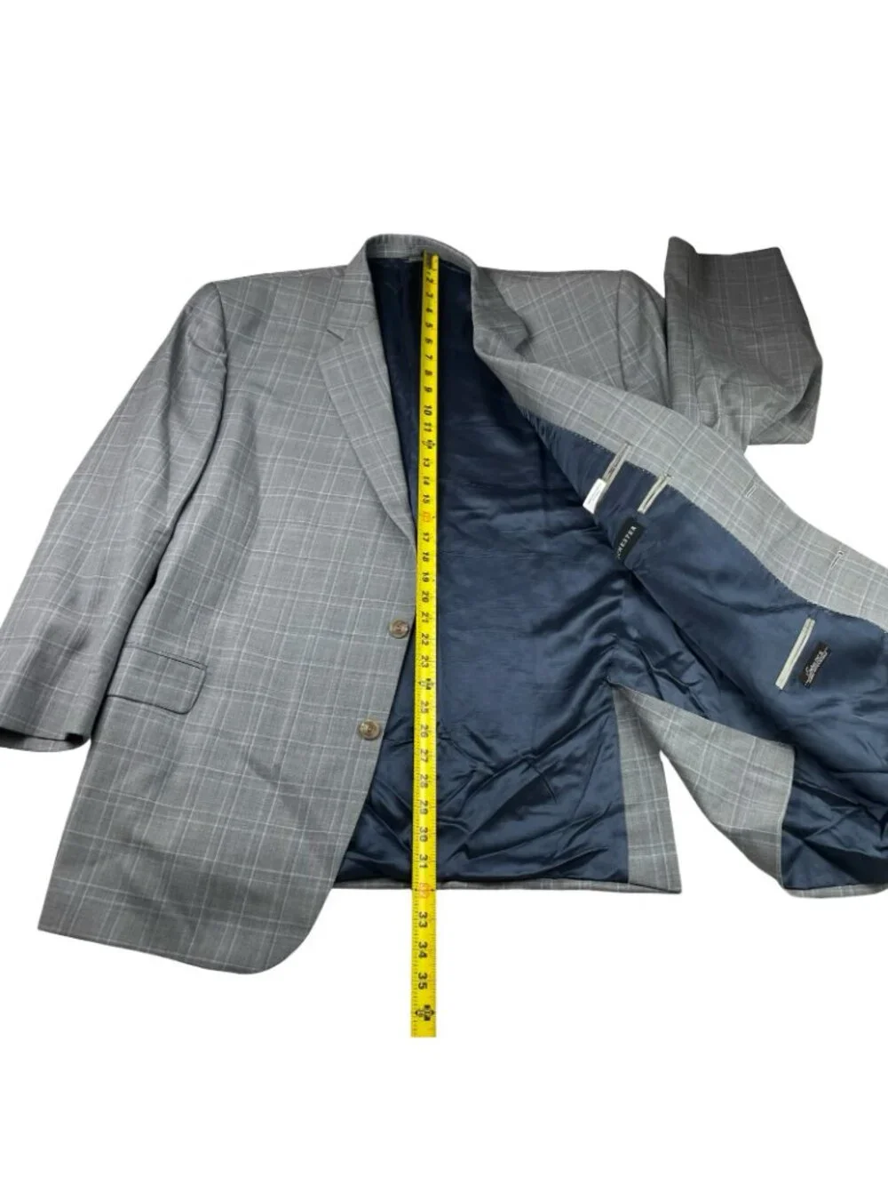 Jack Victor Men's Luxor 100% Wool 2-Button Blazer Gray/Blue Plaid • 52R